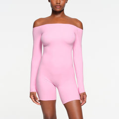 FITS EVERYBODY PICOT OFF THE SHOULDER ONESIE | BUBBLE GUM
