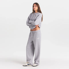 COTTON FLEECE STRAIGHT LEG PANT WITH EMBOSSED LOGO | HEATHER GREY