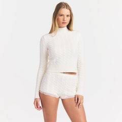 SWEATER KNIT CABLE MICRO SHORT | IVORY