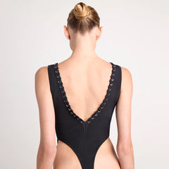 LUDOVIC DE SAINT SERNIN X SKIMS REFINED KNIT DEEP V BODYSUIT | ONYX