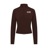 SWEATER KNIT LOGO ZIP UP MOCK NECK SWEATER | COCOA EGRET