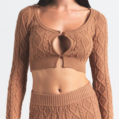 SNOW BUNNY CABLE KNIT CARDIGAN | DARK HONEY