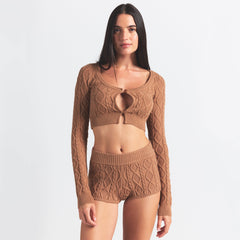 SNOW BUNNY CABLE KNIT CARDIGAN | DARK HONEY