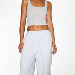 COTTON FLEECE OVERSIZED DOUBLE WAISTBAND PANT | LIGHT HEATHER GREY