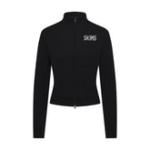 SWEATER KNIT LOGO ZIP UP MOCK NECK SWEATER | ONYX EGRET