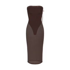LUDOVIC DE SAINT SERNIN X SKIMS REFINED KNIT STRAPLESS DRESS | COCOA