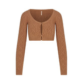 SNOW BUNNY CABLE KNIT CARDIGAN | DARK HONEY