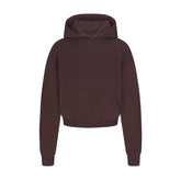 COTTON FLEECE CROPPED HOODIE WITH EMBOSSED LOGO | ESPRESSO