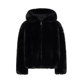 FAUX FUR HOODED ZIP UP JACKET | ONYX