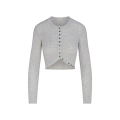 ESSENTIAL KNIT ROUNDED CROPPED CARDIGAN | MID HEATHER GREY