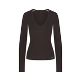 ESSENTIAL KNIT LONG SLEEVE V NECK | ESPRESSO