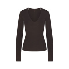 ESSENTIAL KNIT LONG SLEEVE V NECK | ESPRESSO