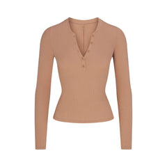 COTTON RIB HENLEY LONG SLEEVE | SIENNA
