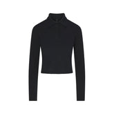 SWEATER KNIT LONG SLEEVE CROPPED POLO | ONYX