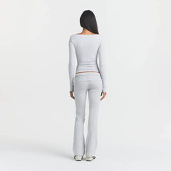 COTTON JERSEY LONG SLEEVE BOATNECK TOP | LIGHT HEATHER GREY