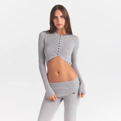 ESSENTIAL KNIT ROUNDED CROPPED CARDIGAN | MID HEATHER GREY