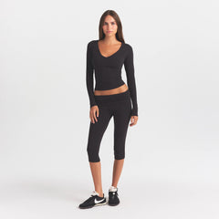 COTTON JERSEY V NECK LONG SLEEVE TOP | SOOT