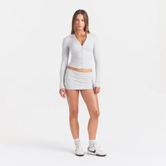 COTTON RIB ZIP UP TOP | LIGHT HEATHER GREY