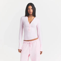 COTTON JERSEY HENLEY LONG SLEEVE | CHERRY BLOSSOM