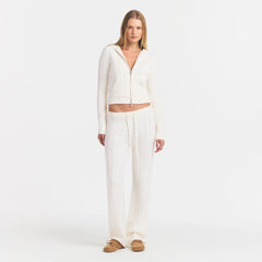 SWEATER KNIT CABLE ZIP UP HOODIE | IVORY
