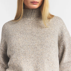 TWEED KNIT TEXTURED OVERSIZED TURTLENECK | LATTE