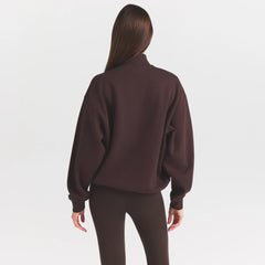 COTTON FLEECE MOCK NECK QUARTER ZIP WITH EMBOSSED LOGO | ESPRESSO