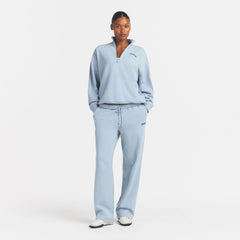 COTTON FLEECE MOCK NECK QUARTER ZIP WITH EMBOSSED LOGO | FOG