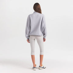 COTTON FLEECE MOCK NECK QUARTER ZIP WITH EMBOSSED LOGO | HEATHER GREY