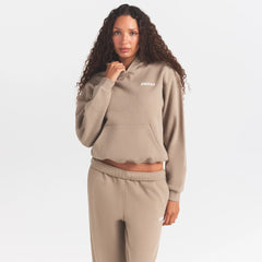 COTTON FLEECE HOODIE WITH EMBOSSED LOGO | LATTE