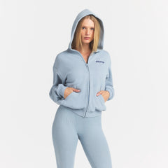 COTTON FLEECE ZIP UP HOODIE WITH EMBOSSED LOGO | FOG