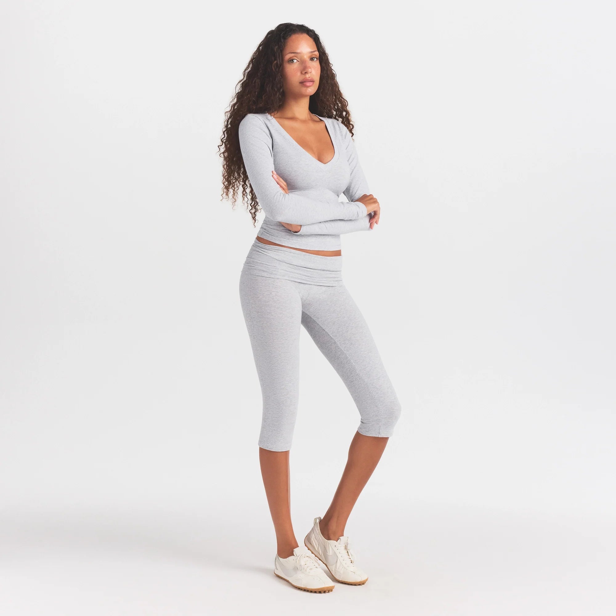 COTTON JERSEY FOLDOVER CAPRI | LIGHT HEATHER GREY