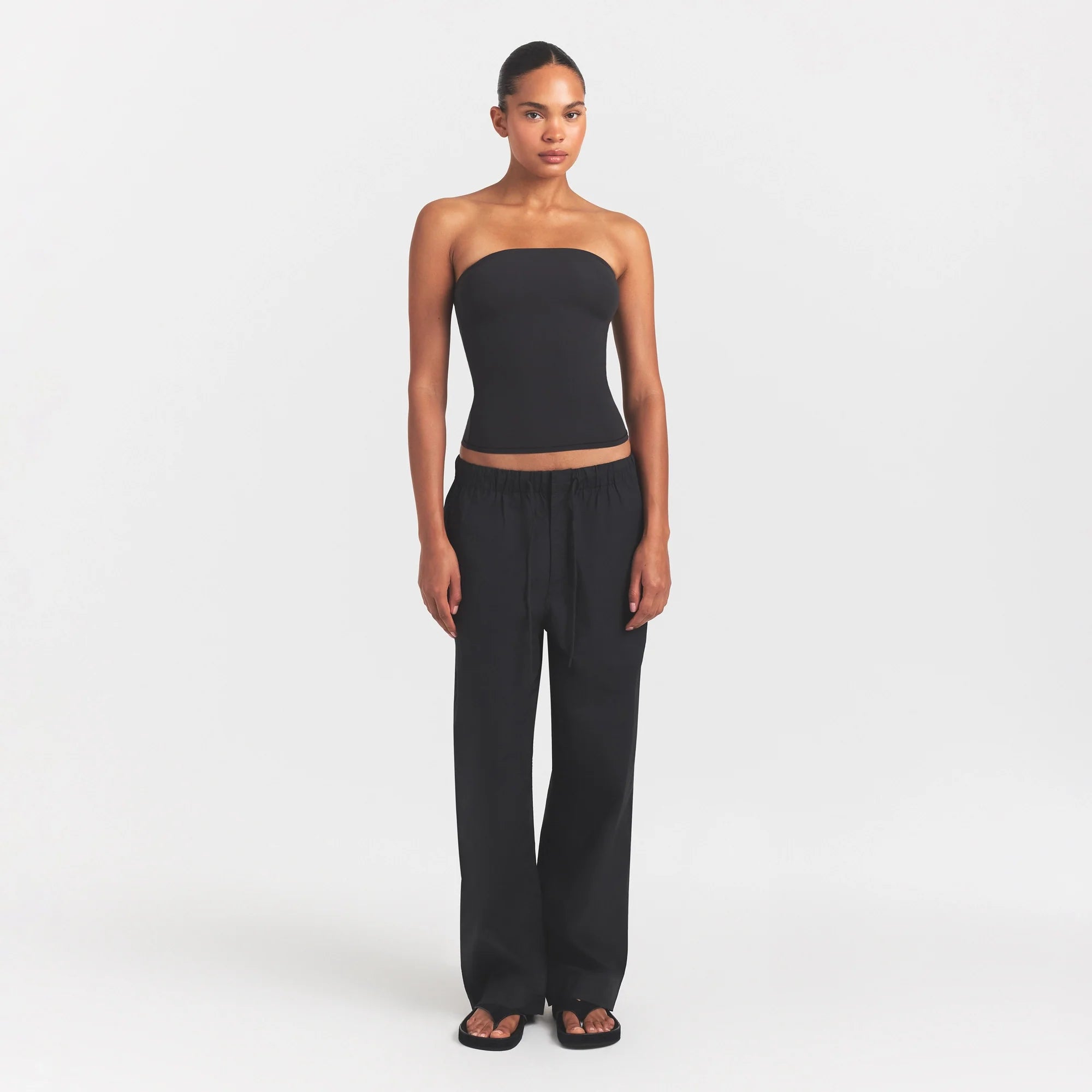 WOVEN COTTON OVERSIZED STRAIGHT LEG PANT | ONYX