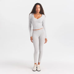COTTON RIB MID RISE LEGGING | LIGHT HEATHER GREY