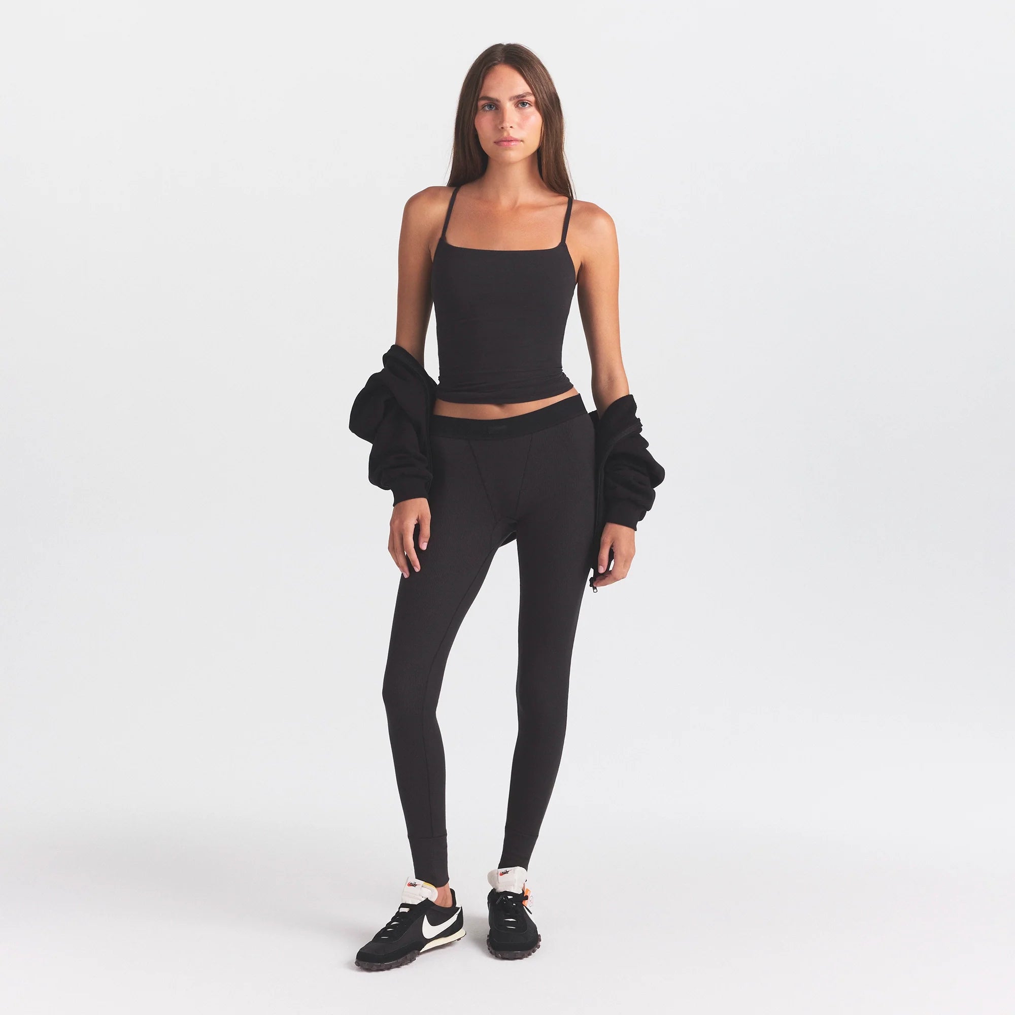 COTTON RIB MID RISE LEGGING | SOOT