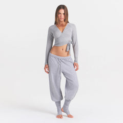 COTTON FLEECE LEG WARMER SWEATPANT WITH EMBOSSED LOGO | HEATHER GREY