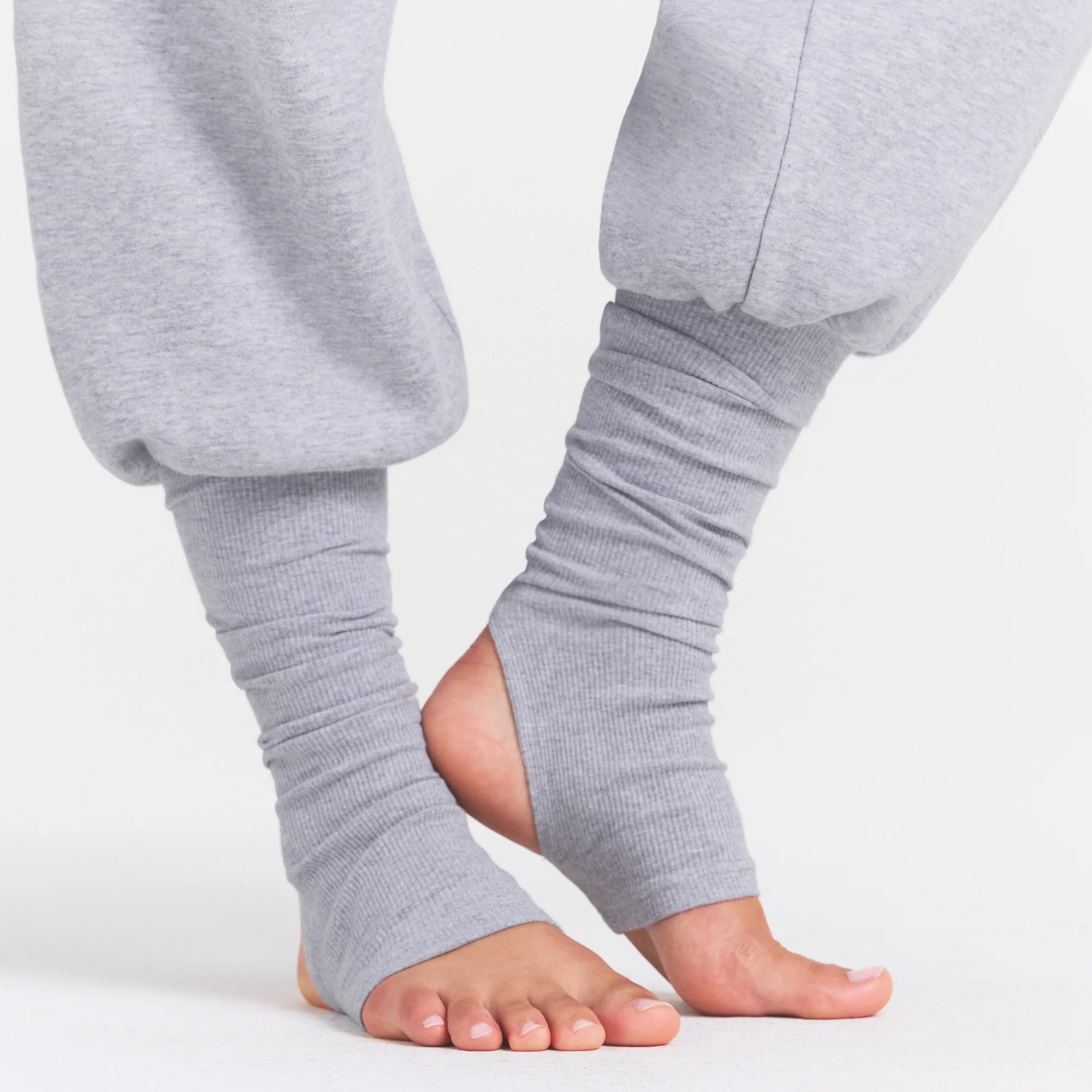 COTTON FLEECE LEG WARMER SWEATPANT WITH EMBOSSED LOGO | HEATHER GREY