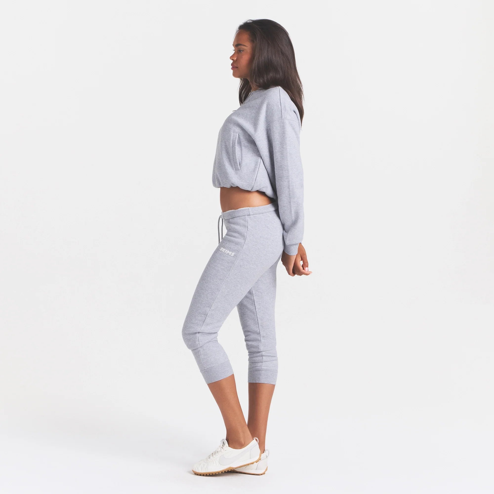 COTTON FLEECE LEGGING WITH EMBOSSED LOGO | HEATHER GREY