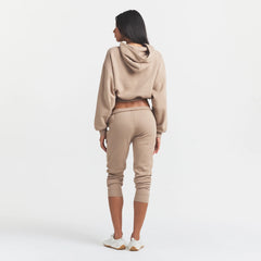 COTTON FLEECE LEGGING WITH EMBOSSED LOGO | LATTE