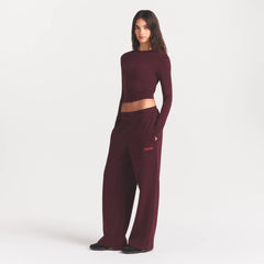 COTTON FLEECE DOUBLE WAISTBAND PANT WITH EMBOSSED LOGO | CURRANT