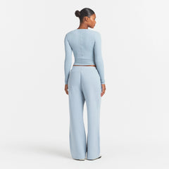 COTTON FLEECE DOUBLE WAISTBAND PANT WITH EMBOSSED LOGO | FOG