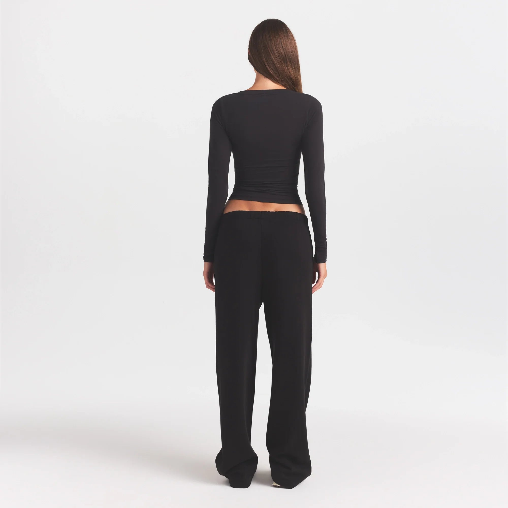 COTTON FLEECE STRAIGHT LEG PANT WITH EMBOSSED LOGO | ONYX
