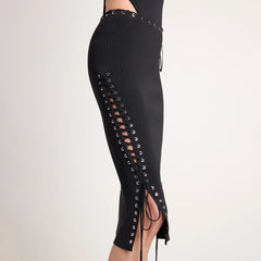 LUDOVIC DE SAINT SERNIN X SKIMS REFINED KNIT MIDI SKIRT | ONYX