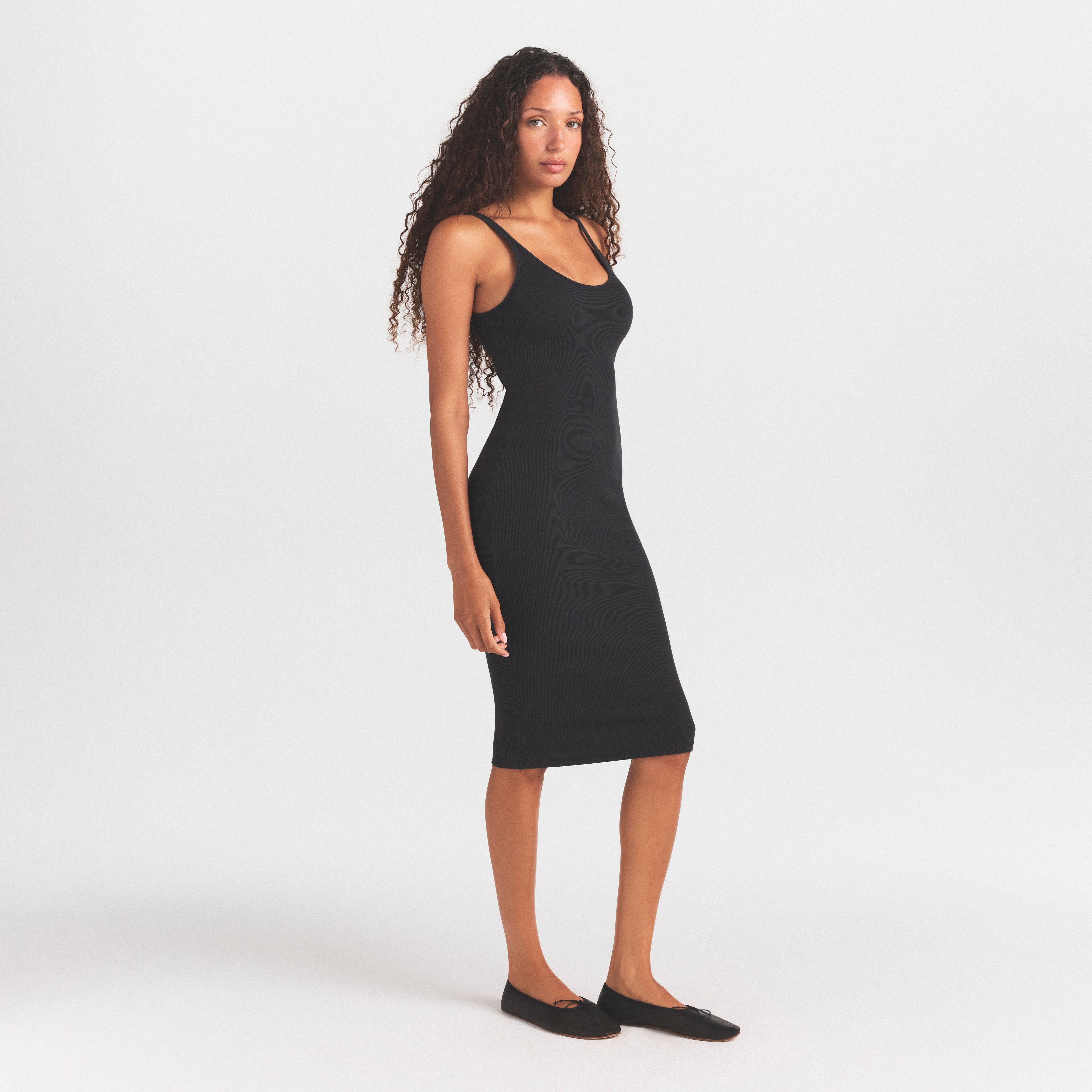 COTTON RIB TANK MIDI DRESS | SOOT