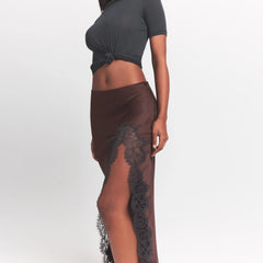 SILK LACE SKIRT | ESPRESSO CONTRAST