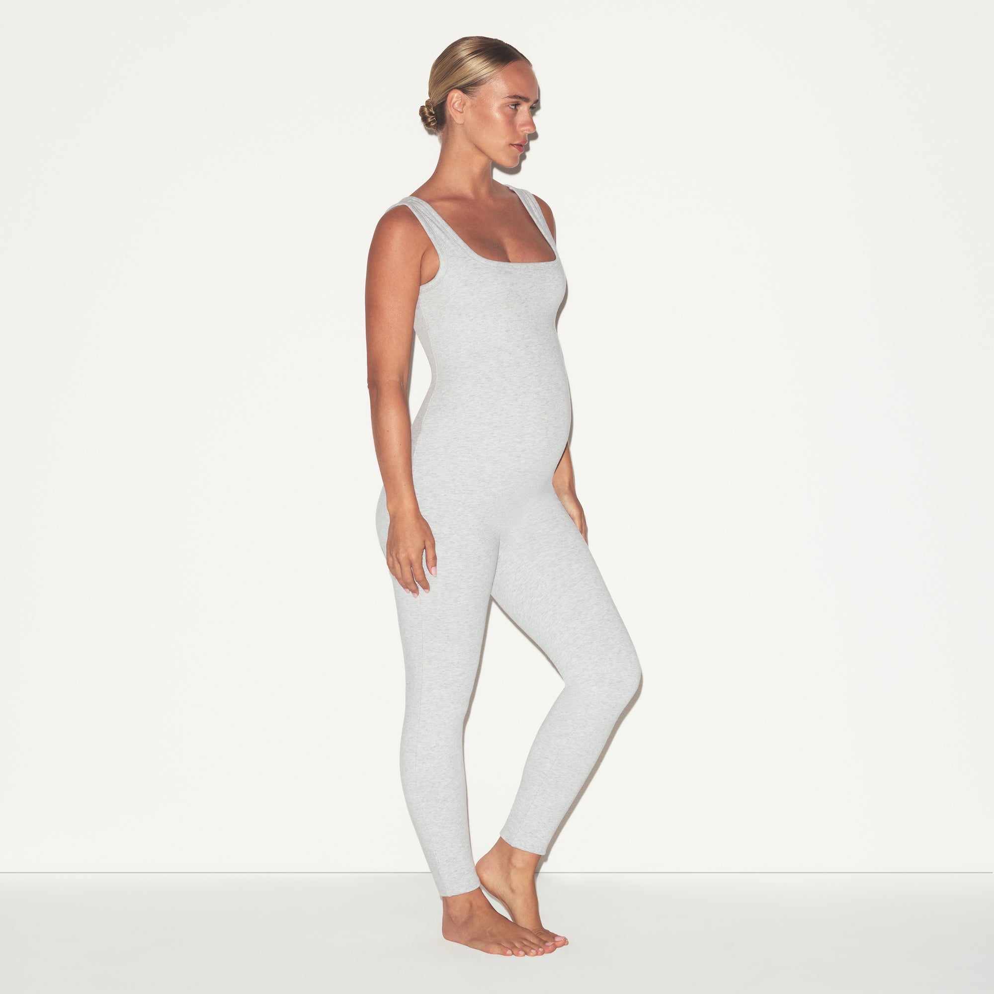 COTTON JERSEY MATERNITY CATSUIT | LIGHT HEATHER GREY