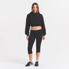 COTTON FLEECE CROPPED HOODIE WITH EMBOSSED LOGO | ONYX