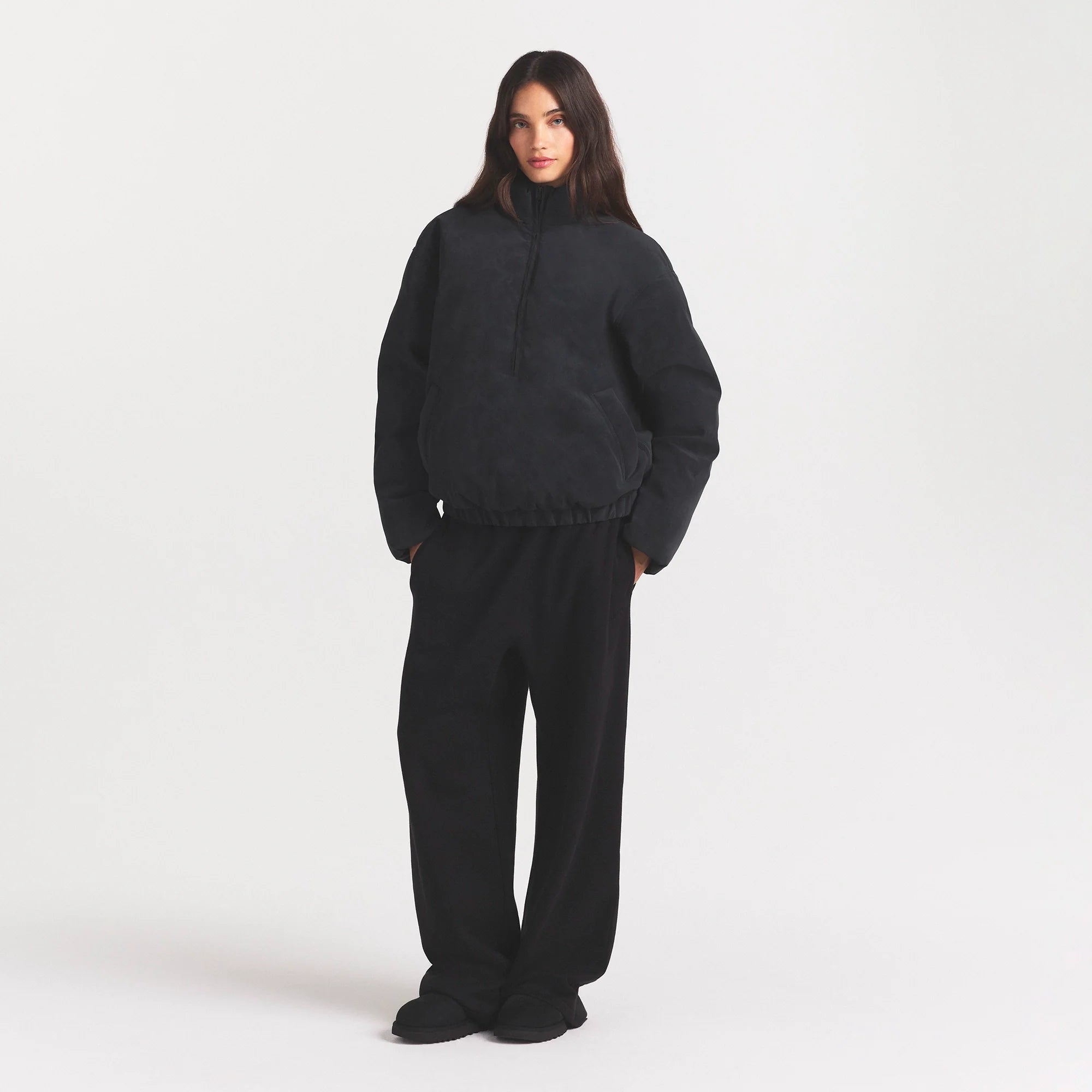 FAUX SUEDE HALF ZIP JACKET | ONYX