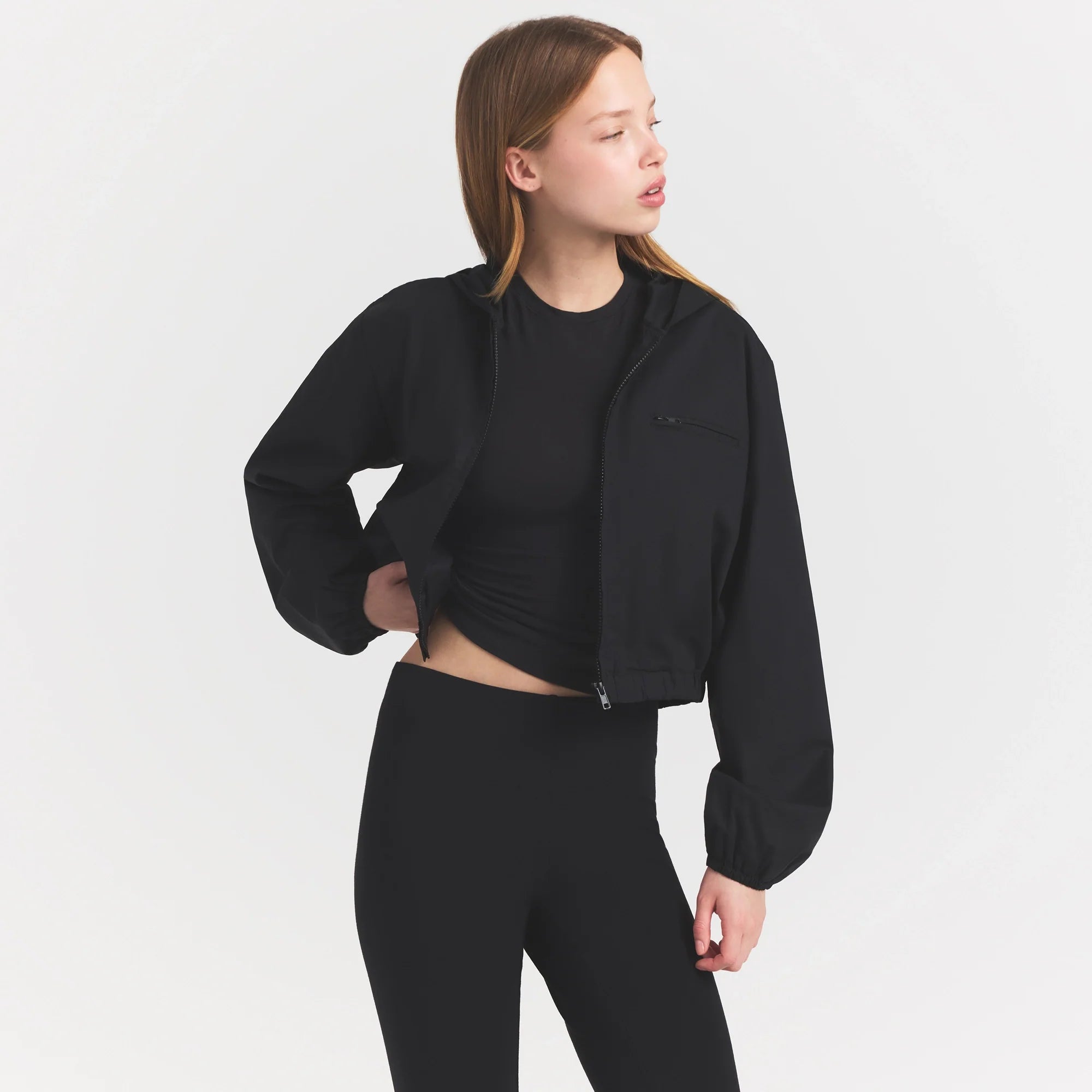 WOVEN COTTON CROPPED ZIP UP JACKET | ONYX