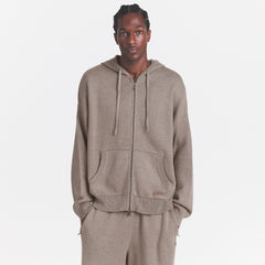 COTTON KNIT MENS ZIP UP HOODIE | DESERT HEATHER GREY