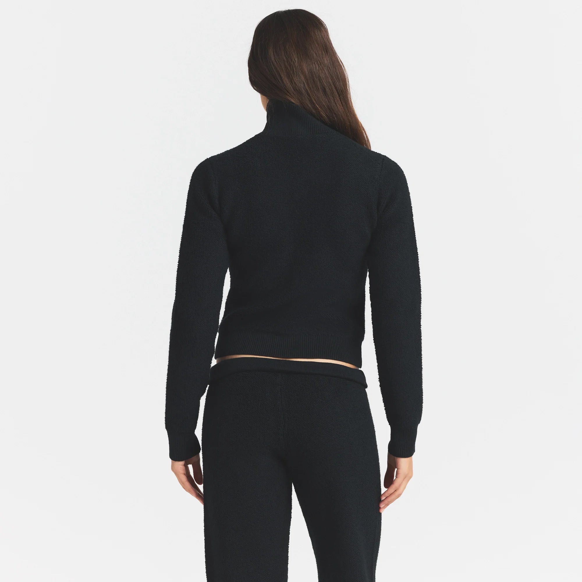 TEXTURED KNIT SHERPA ZIP UP | ONYX